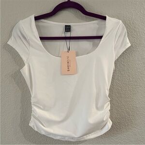New! SHEIN Bae Square Neck Ruched Side Crop Top White Size M (6)